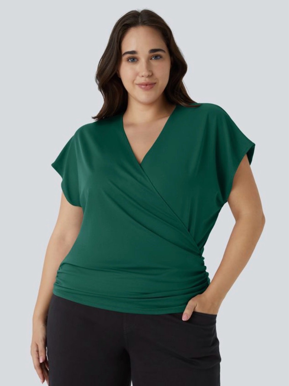 Women’s Deep Green Surplice Wrap Top